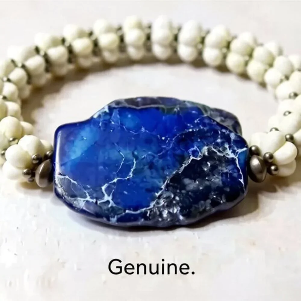 Gorgeous + Unique Statement Bracelet! Big, Bold & Chunky! Sea Sediment Jasper